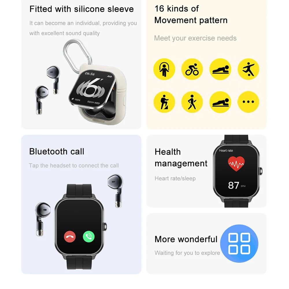 2 In 1 TWS Headset Bluetooth Call Smart Watch Sport Fitness Waterpoof Heart Rate Music Playing Weather Headphone Smartwatch NFC Oasis Select