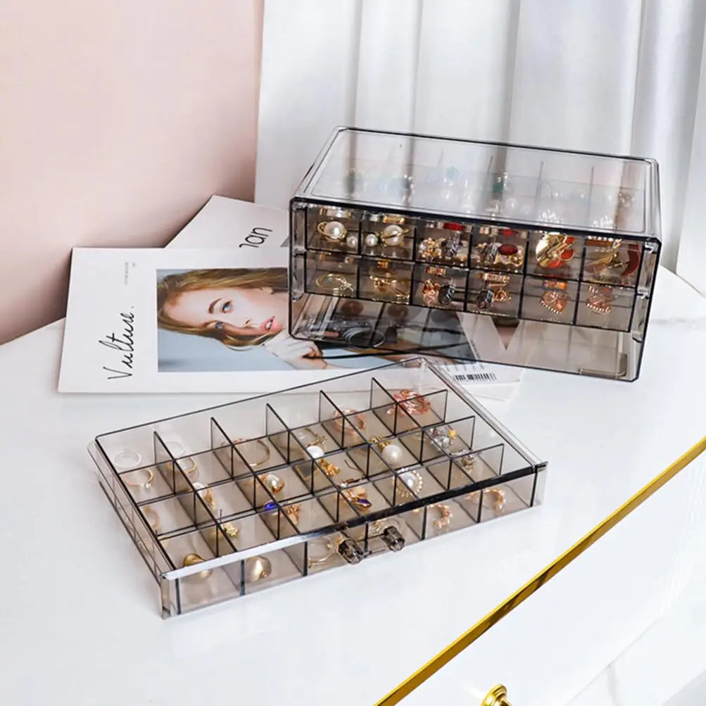 Multi-Compartment Jewelry Storage Box, Acrylic Transparent Earrings Drawer Box With Three-Layer 72-Grid High-Capacity Portable Oasis Select