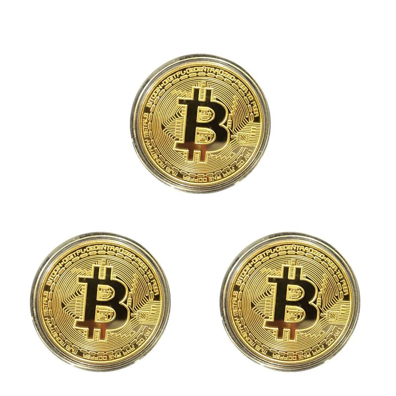 1/2/3/4pcs Gold Plated Coin Art Collection Gold Plated Physical Bitcoins Bitcoin Gift Physical Metal Antique Imitation Coins Oasis Select 3pcs Gold