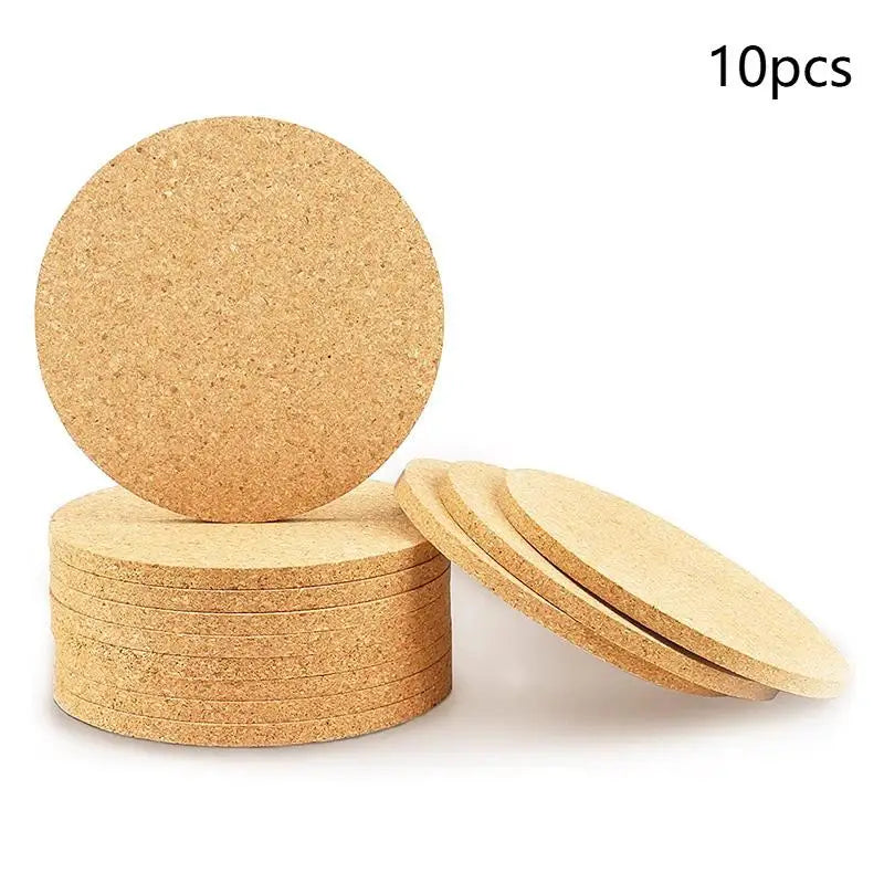 10PCS Natural round Wooden Cup Mat Non-Slip Cork Coaster Durable Mug Drinks Holder for Table Decor DIY Set of 10 Tableware Oasis Select A M