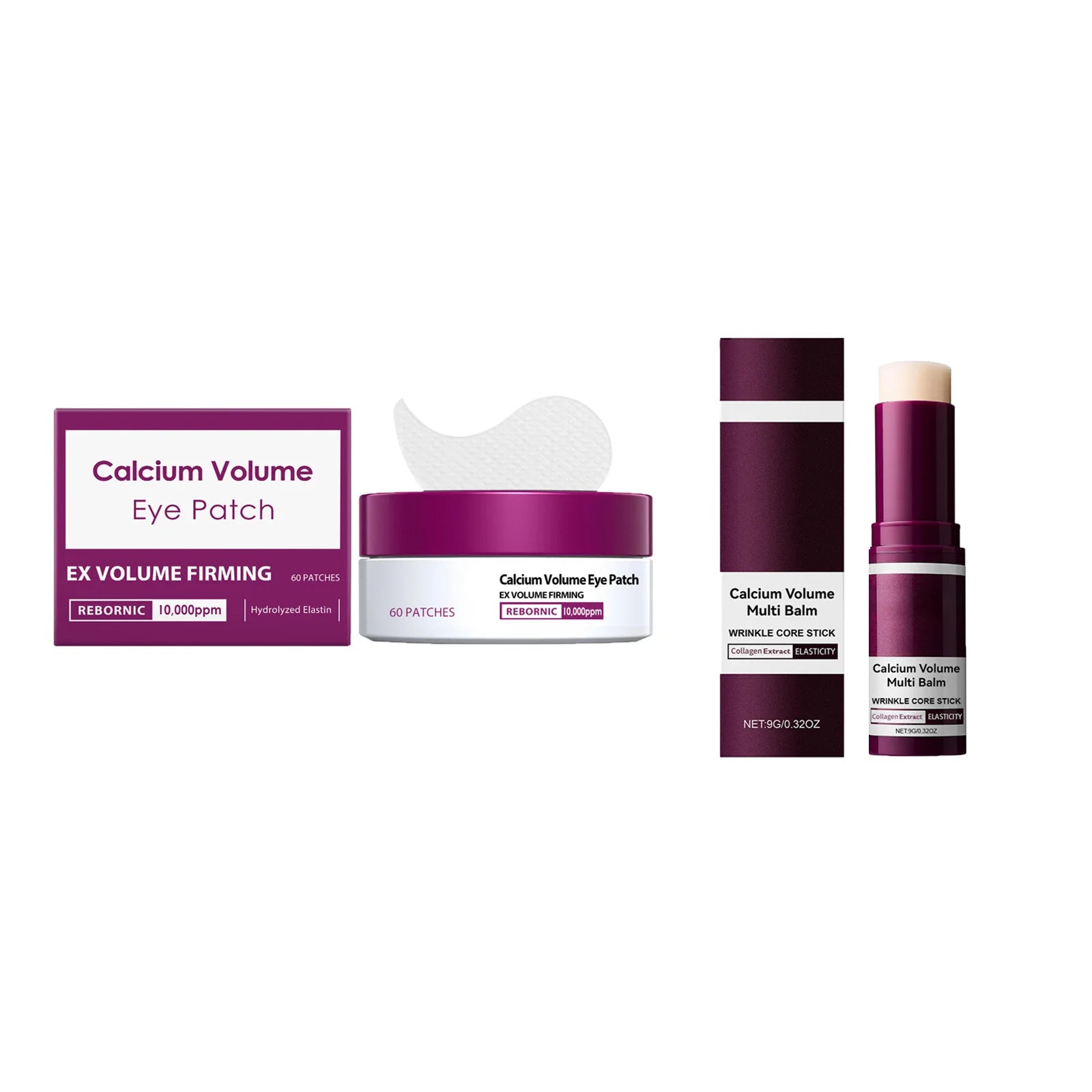 Calcium Skincare Set Anti-Aging Calcium Volume Facial Serum Eye Patches Multi Balm Fade Fine Lines Reduce Dark Circles Nourishes Oasis Select 2 IN 1 A