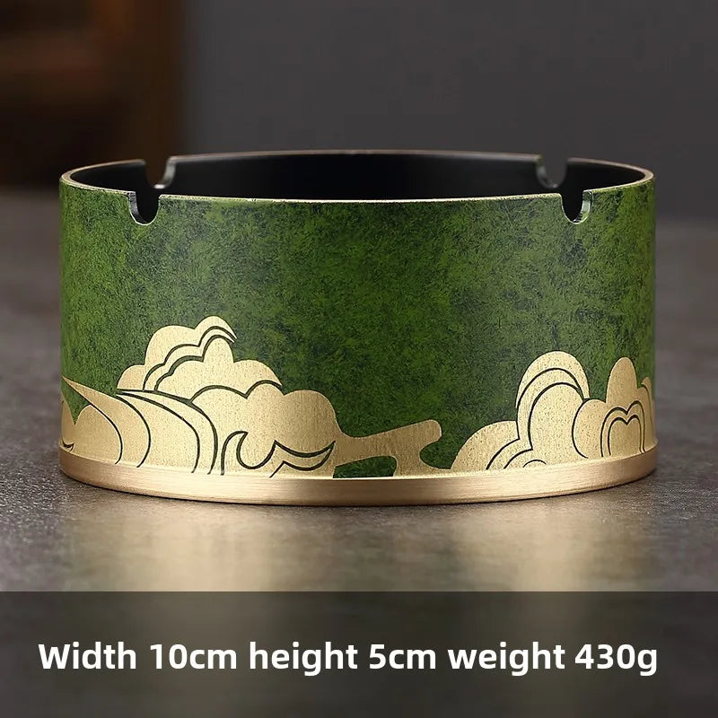 Auspicious Cloud Pattern Round Ashtray for Home Office Decorative Cigarette Holder Brass High-end Home Living Room Oasis Select green
