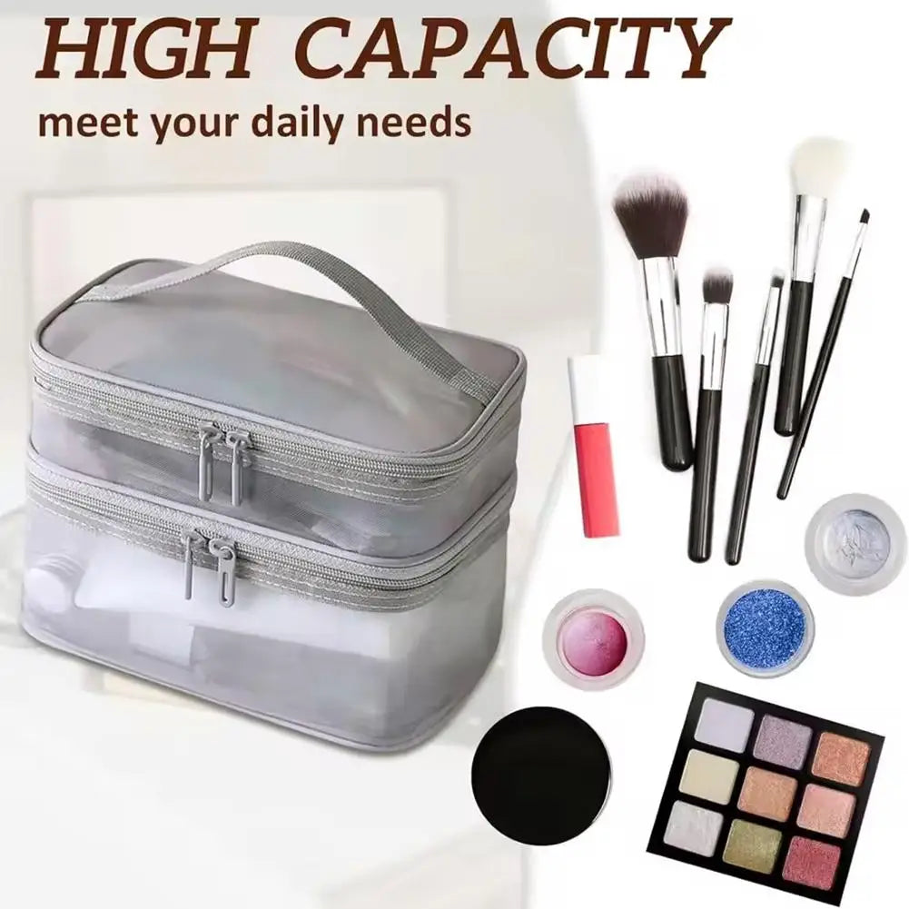 Handheld Mesh Storage Bag Large Capacity Double-Layer Portable Toiletry Bag Travel Cosmetic Organizer Bag Oasis Select