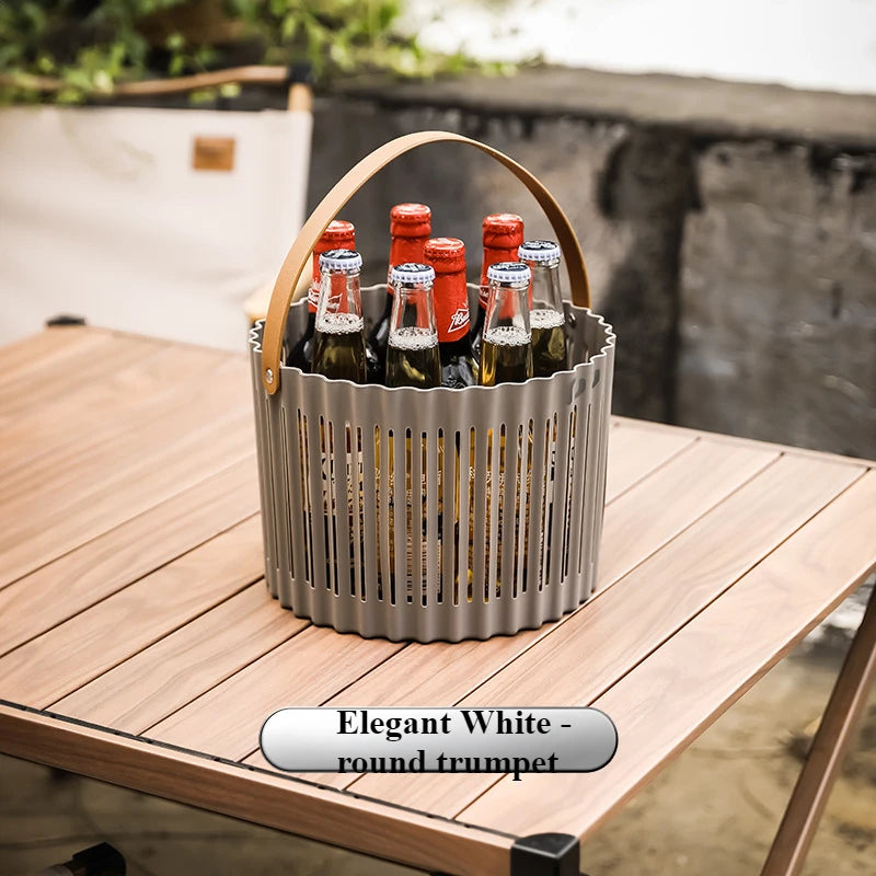 Hand-held Basket Outdoor Camping Picnic Fruit Basket Fruit Tray Living Room Snacks Dried Fruit Storage Basket Oasis Select Round grey