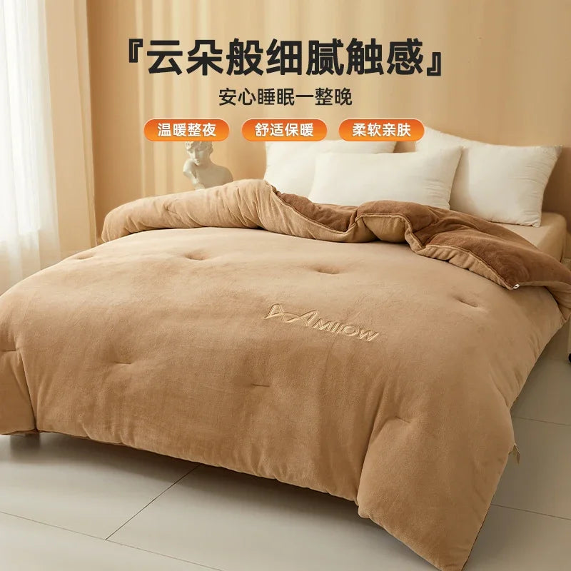 Warm Comforter with Milk Velvet in Winter Thickened Warm Comforter with Double Side Velvet Antibacterial Quilt Oasis Select