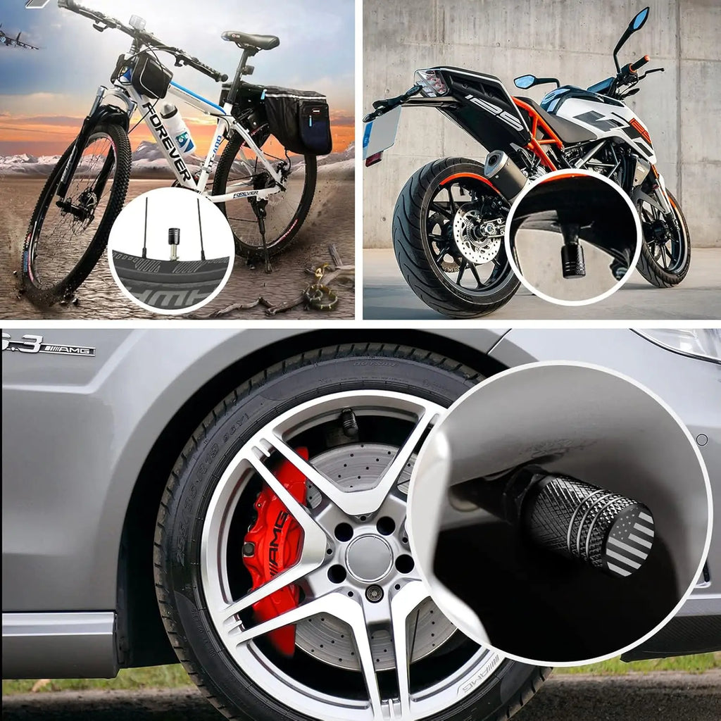 Tire Valve Stem Cap Cover - (4 Pack) Tire Air Caps Metal with Plastic Liner Corrosion Resistant Leak-Proof for Car Motorcycle Oasis Select