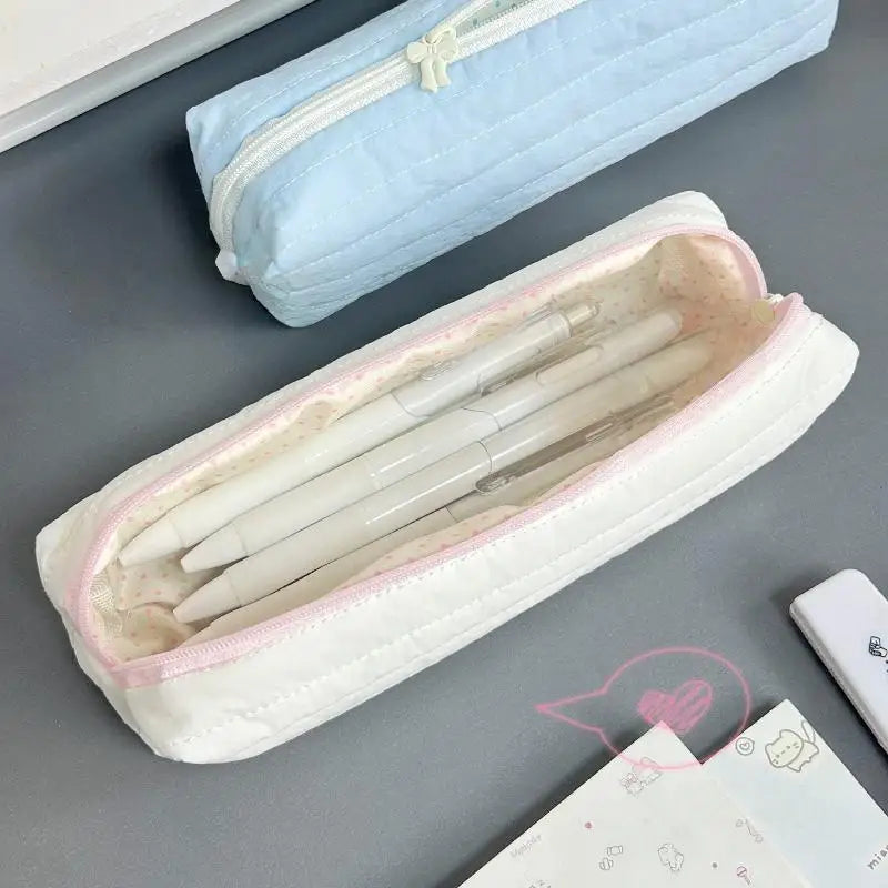Large Quilted Pencil Case – Polyester Stationery Organizer Pouch