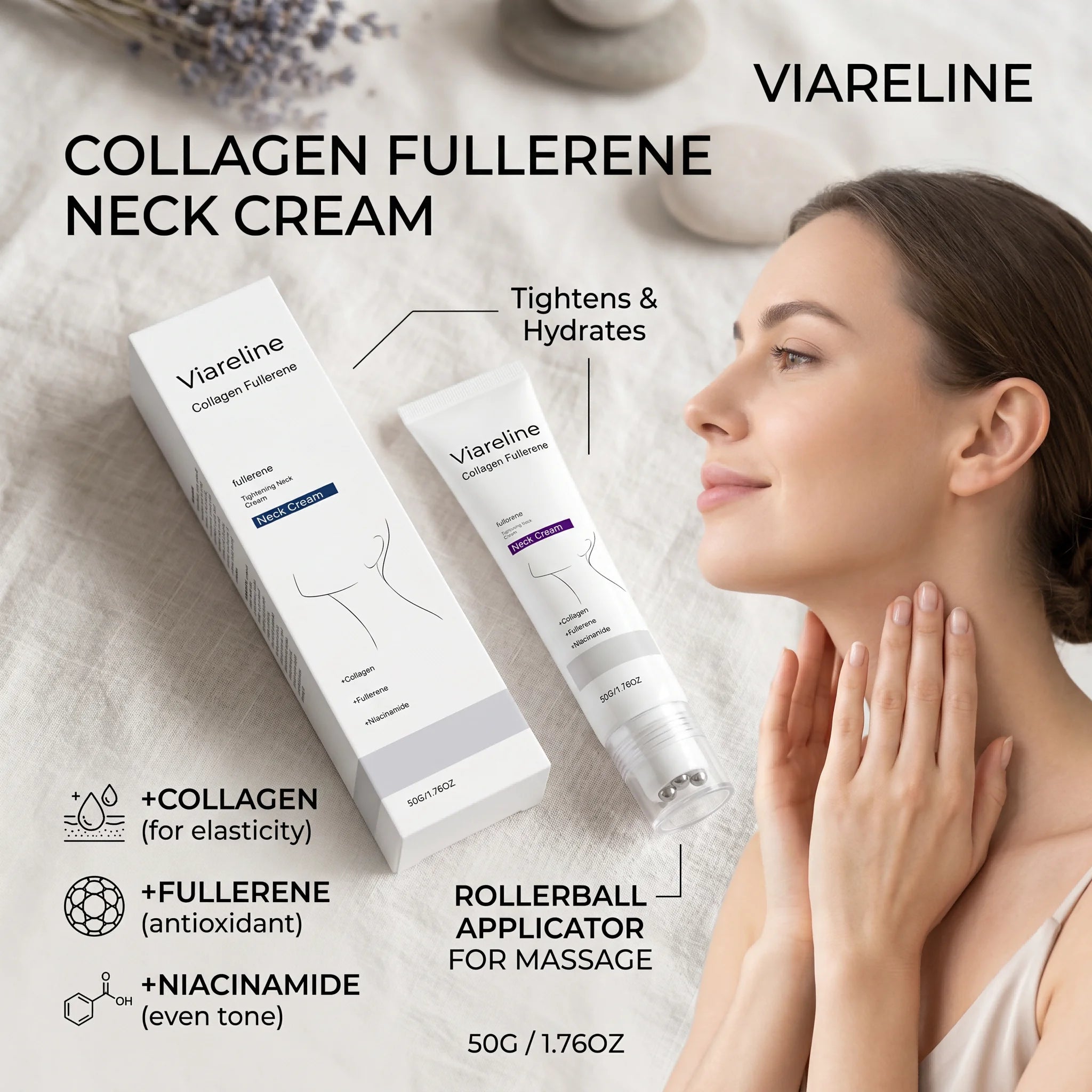 Collagen Neck Cream Roller Massage Tightening Neck Cream Reduce Neck Lines Reduce Double Chin Firming Lifting Brighten Skin Care Oasis Select