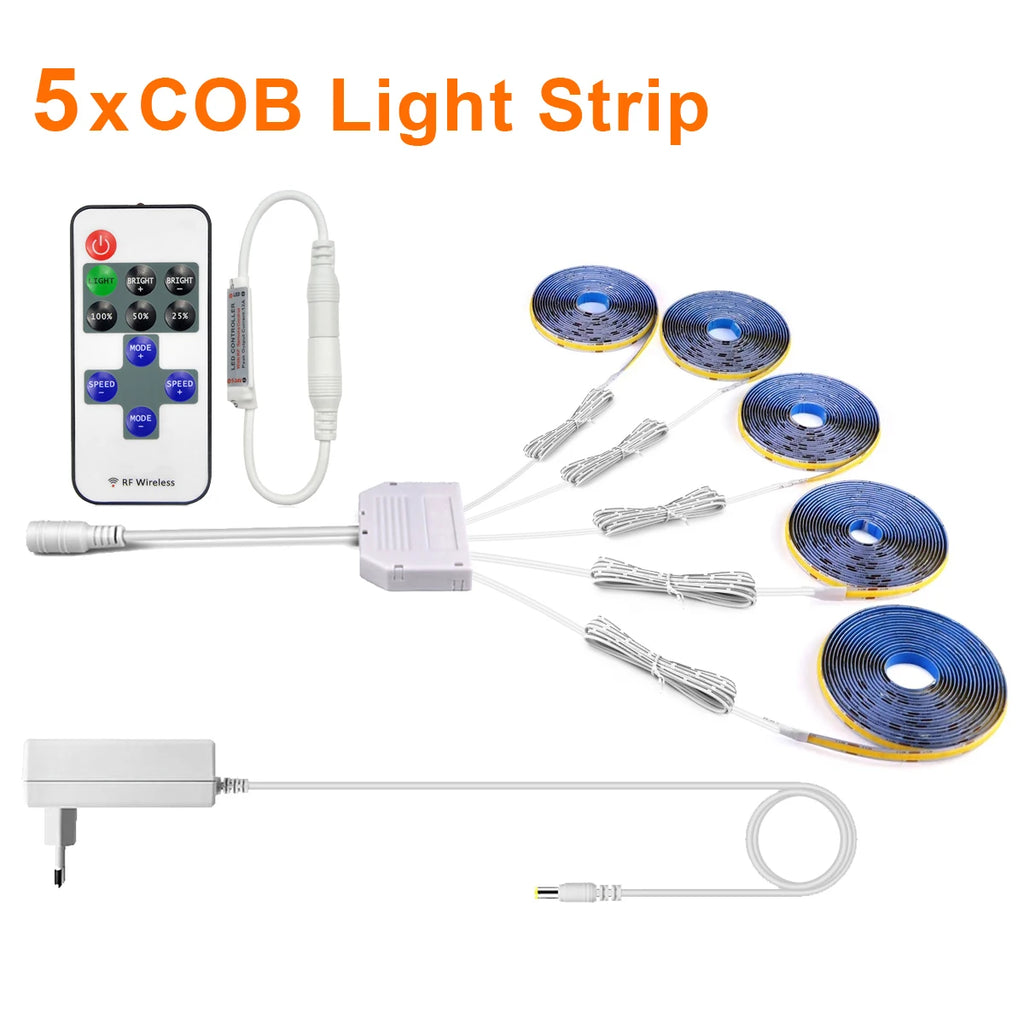 4/5/6Pcs COB Cabinet Light Brightness Adjustable 12V LED Strip Light For Anime Character Collection Show Cabinets Wall Decor Oasis Select 5x COB Strip Kit Warm White 1m|European Power Plug