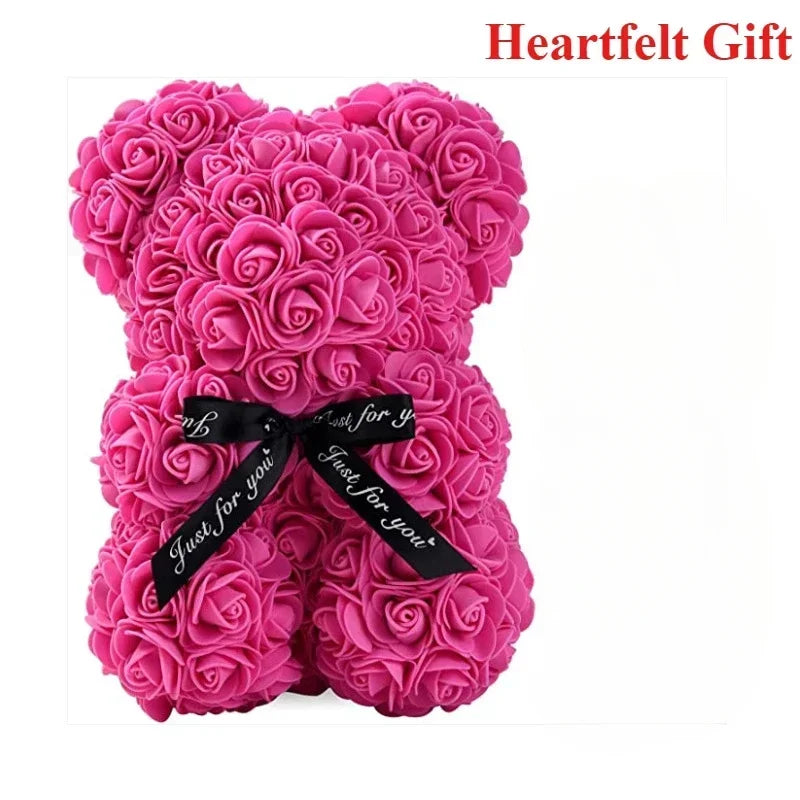 Eternal Rose Teddy Bear with Artificial Flower Birthday Anniversary Gift Decor Miniature Keepsake for Girlfriend Valentine Day Oasis Select Rose Red