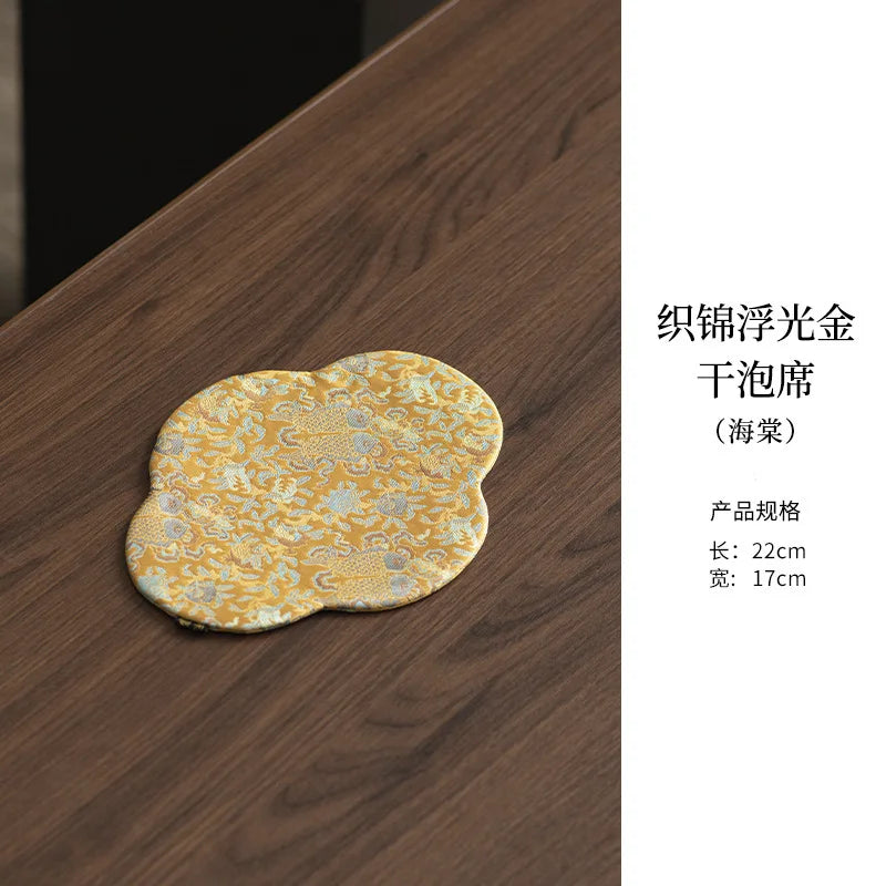 Chinese Zen-style Satin Tea Mat, High-end Women's Tea Table Mat, Double-sided Floral Dry Tea Mat, Teapot Mat, Table Runner Oasis Select Dry Tea Mat Begonia New model