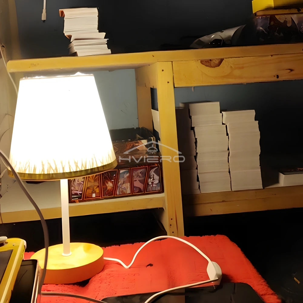 Nordic LED Desk Lamp – Wooden Base & Fabric Shade | USB Night Light
