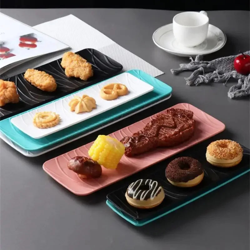 1Pcs Japanese Minimalist Wave Pattern Ceramic Plates Rectangular Serving Platters for Desserts Appetizers & Kitchen Dining Oasis Select