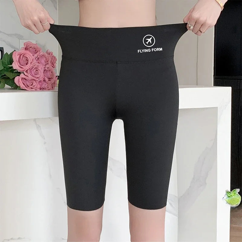 Summer Shark Bottoming Trousers Female External Wear Thin Section High Waist Lift Hip Elastic Yoga Five-minute Trousers Female Oasis Select Black M (40-50KG)