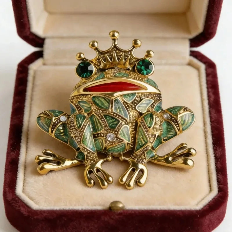 Crown Frog Brooch Inlaid Shiny Rhinestone Animal Pin Elegant Decorative Corsage For Coat Dress Suit Party Daily Fashion Ornament Oasis Select