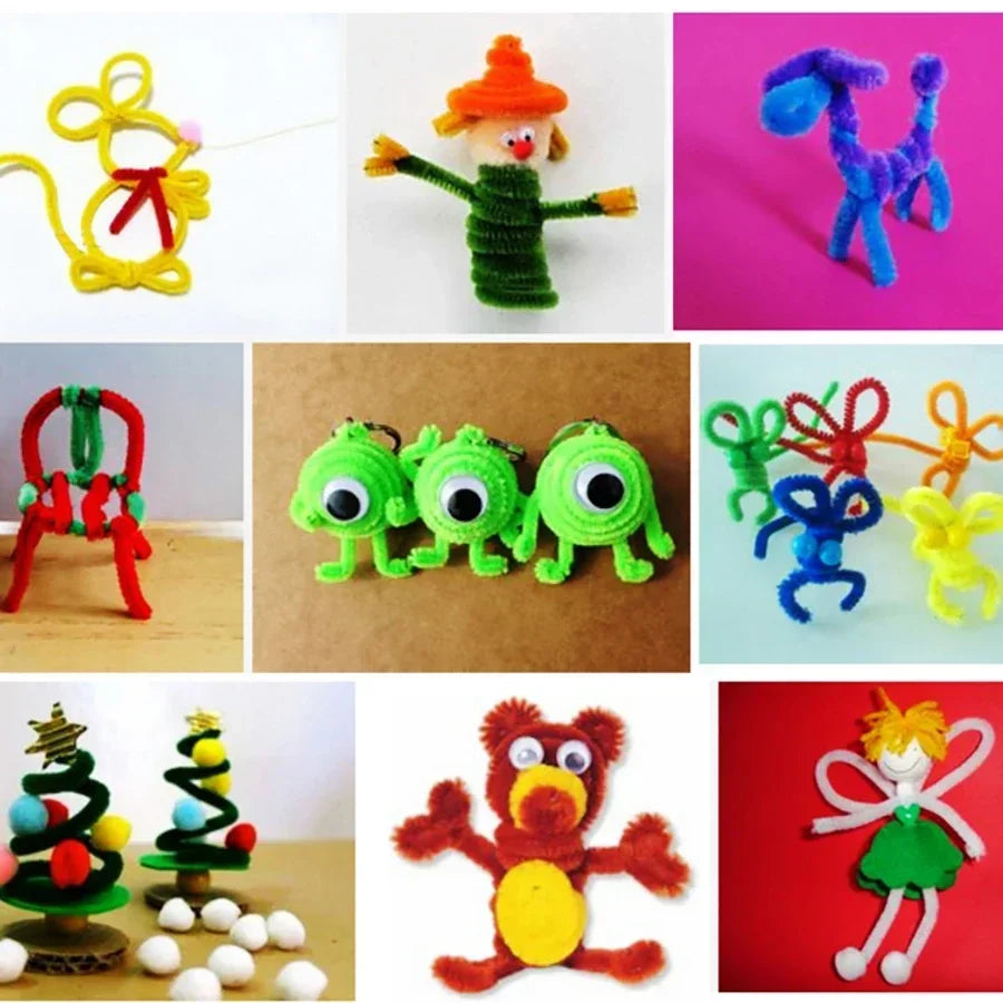 100pcs Set Plush Chenille Craft Sticks Flexible Twisted Wire Strips DIY Handmade Making Materials Creative Hobby Supplies Oasis Select