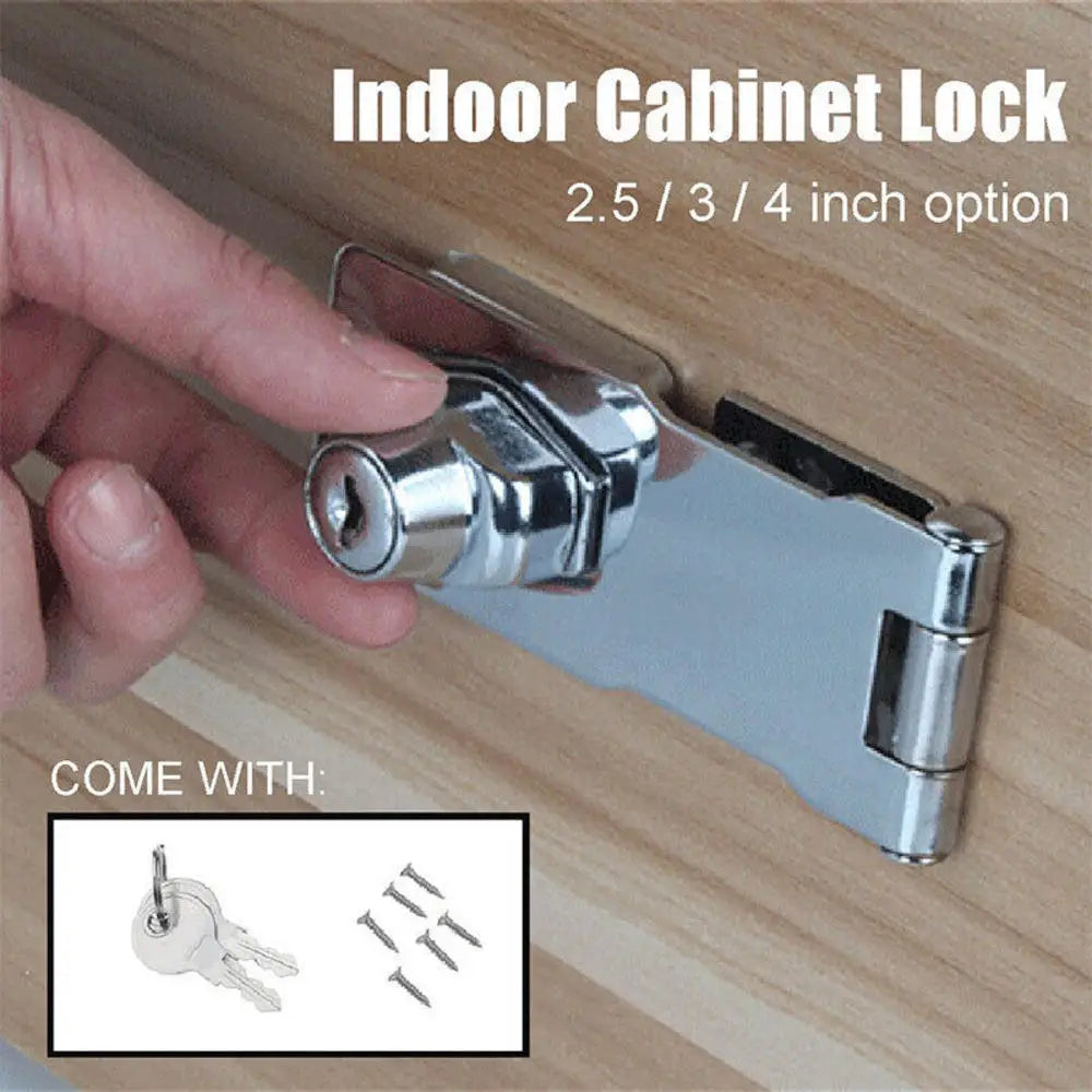 2.5/3/4inch Heavy Duty Locking Hasp with Keys Padlock Cupboard Drawer Wooden Box Lock Self Locking Security Staple Hardware Oasis Select