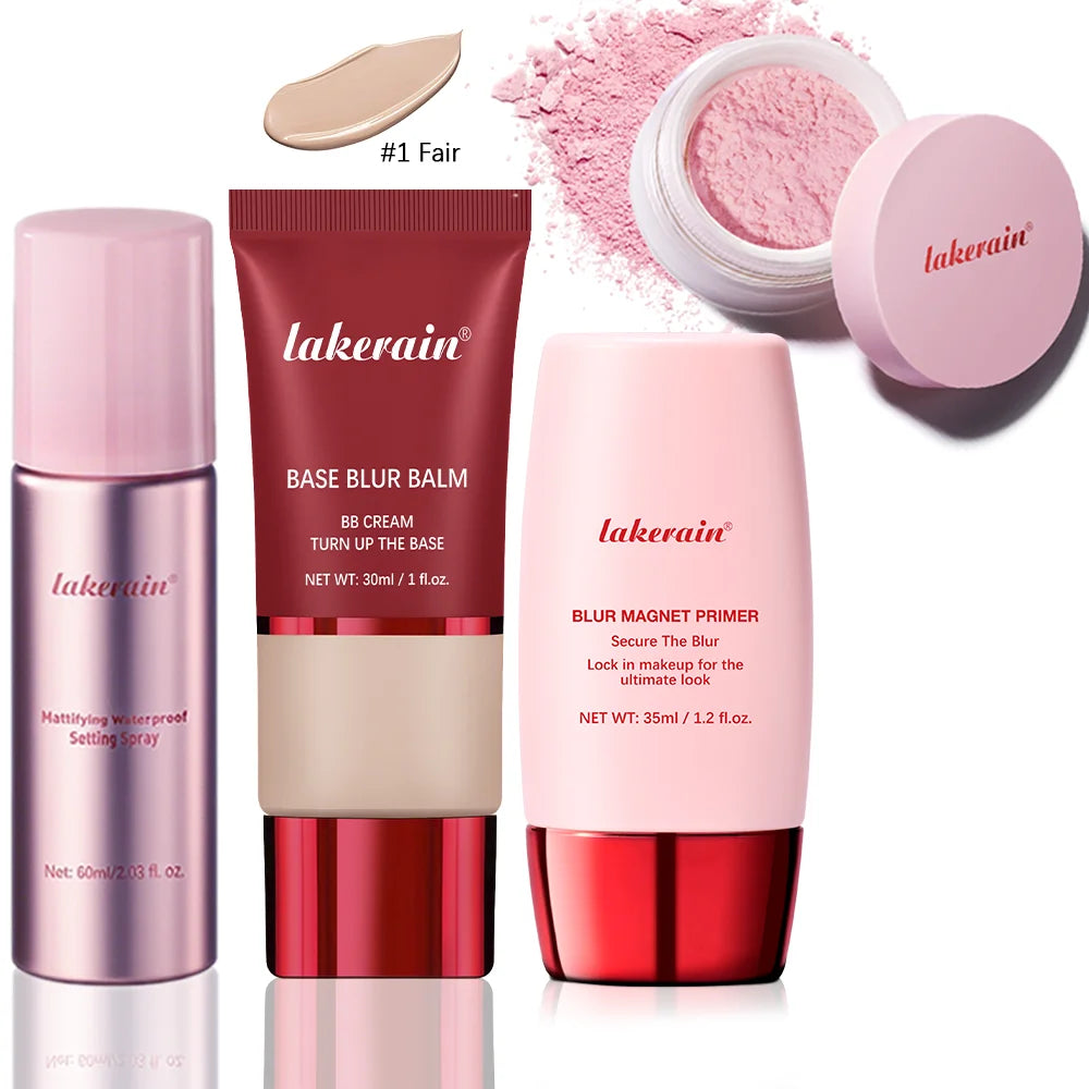 4-Pc Blurring Makeup Kit – Setting Powder, Spray, Primer & Balm