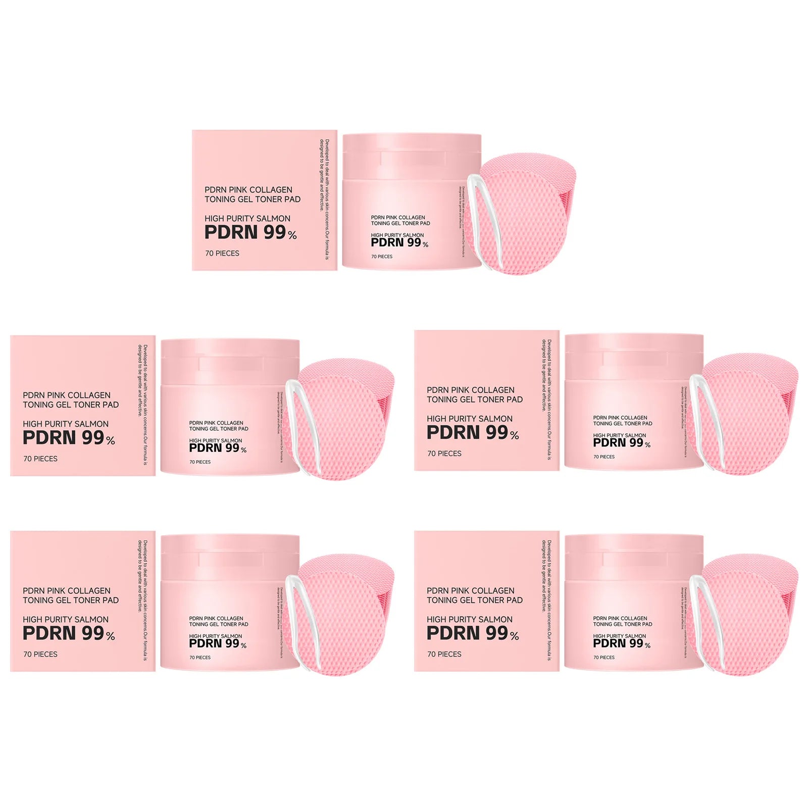 PDRN Pink Collagen Toning Gel Toner Pad Hydrating Shrink Pores Brightening Improve Skin Elasticity Smoothing Firming Cotton Pads Oasis Select 5 x 70pcs boxed