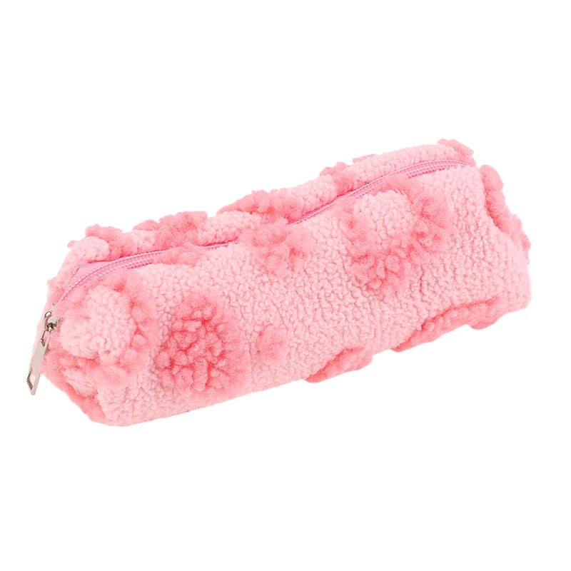 Plush Makeup Bag with Handle | Cute Love Print Travel Pouch Cosmetic Travel Bag Oasis Select Pink