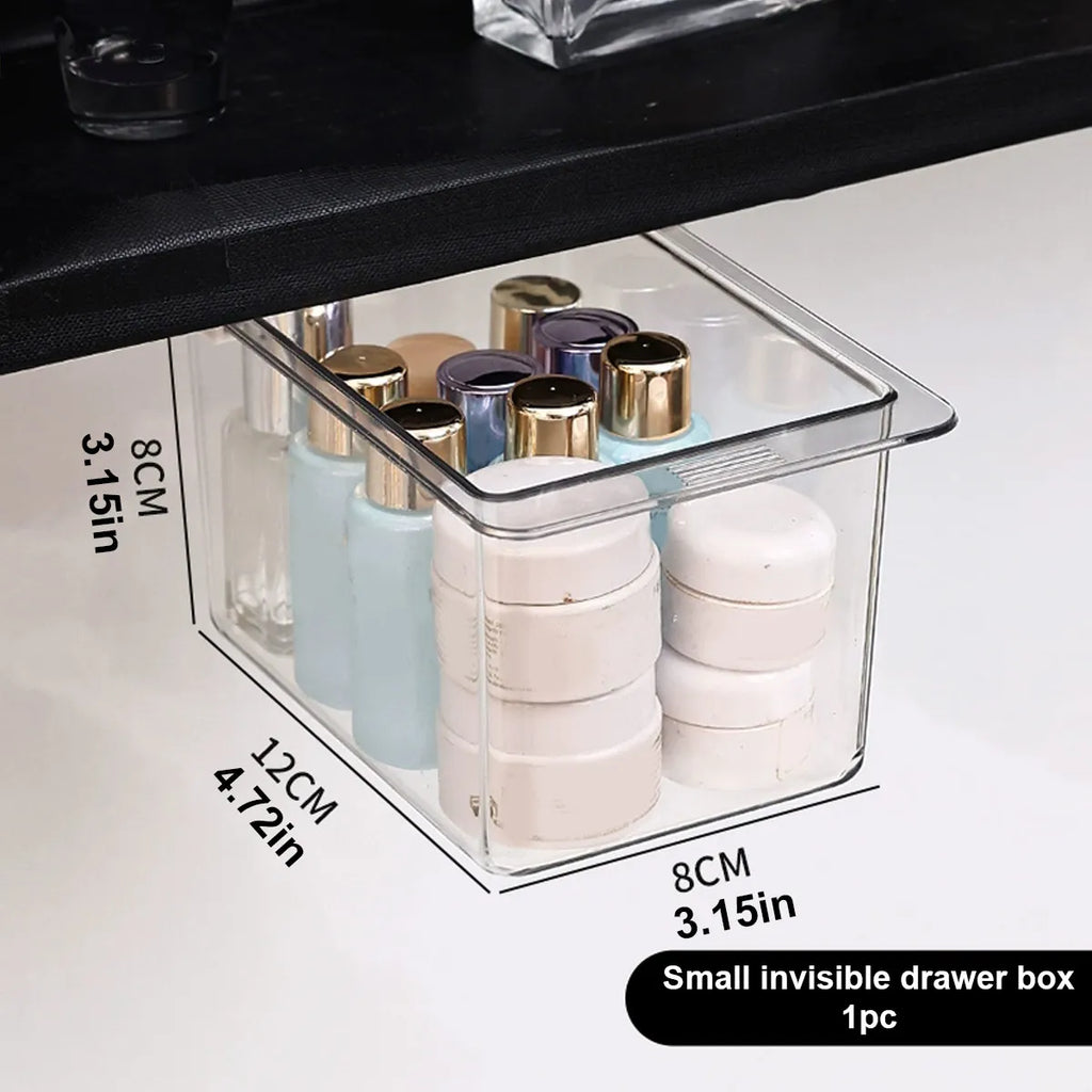1pc Transparent cosmetics storage box, hidden drawer in bathroom, can store makeup pads, lipstick, cotton swabs Oasis Select Small - Transparent