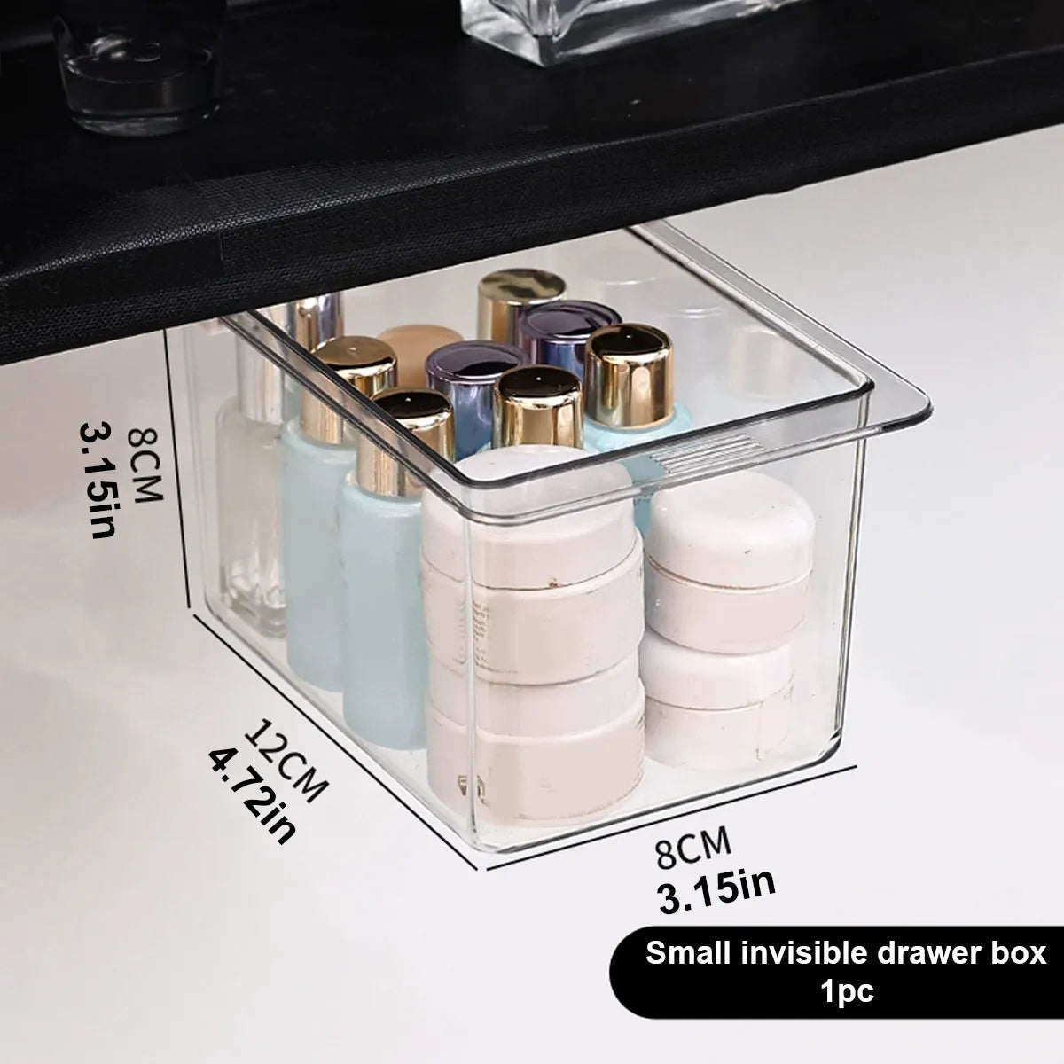 1pc Transparent cosmetics storage box, hidden drawer in bathroom, can store makeup pads, lipstick, cotton swabs Oasis Select Small - Transparent