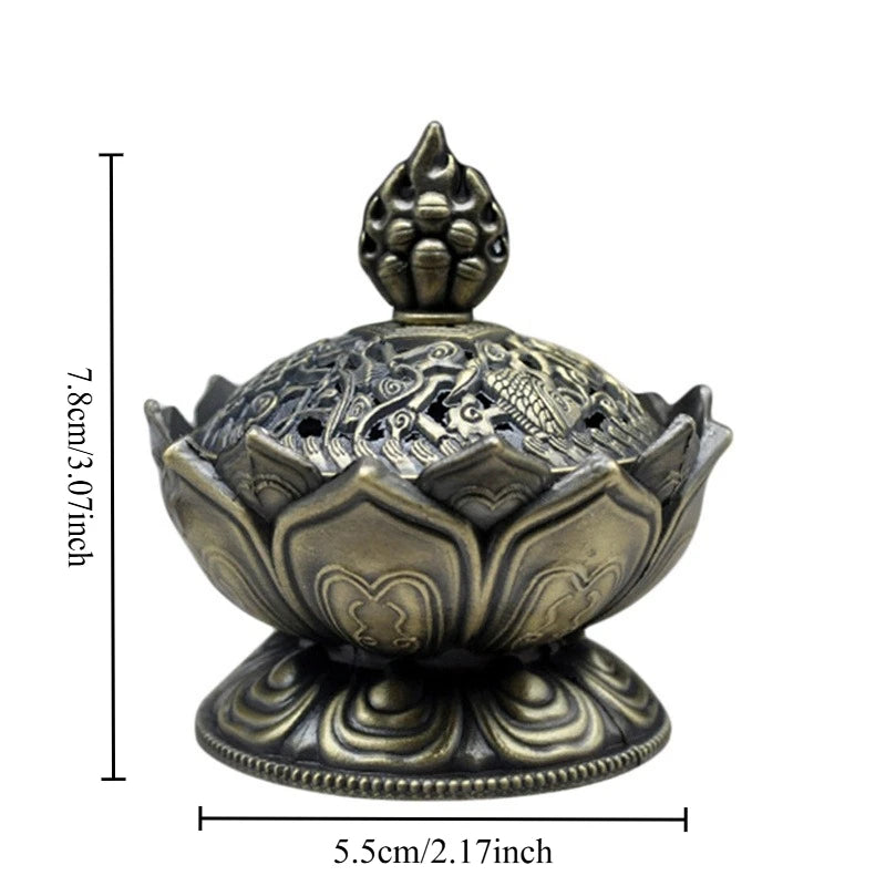 Vintage Copper Lotus Incense Burner Eight Treasures Zinc Alloy Aromatherapy Burner Sandalwood Incense Stove Oasis Select Qinggu