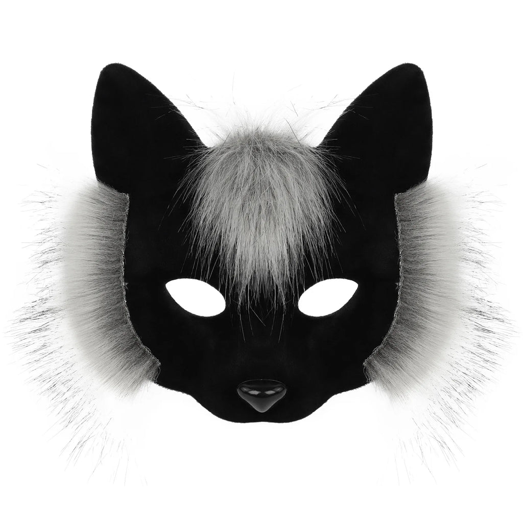 Trendy Animal Half Face Masks Fox Cat Mask Costumes Props for Halloween Cosplay Party Oasis Select Black grey