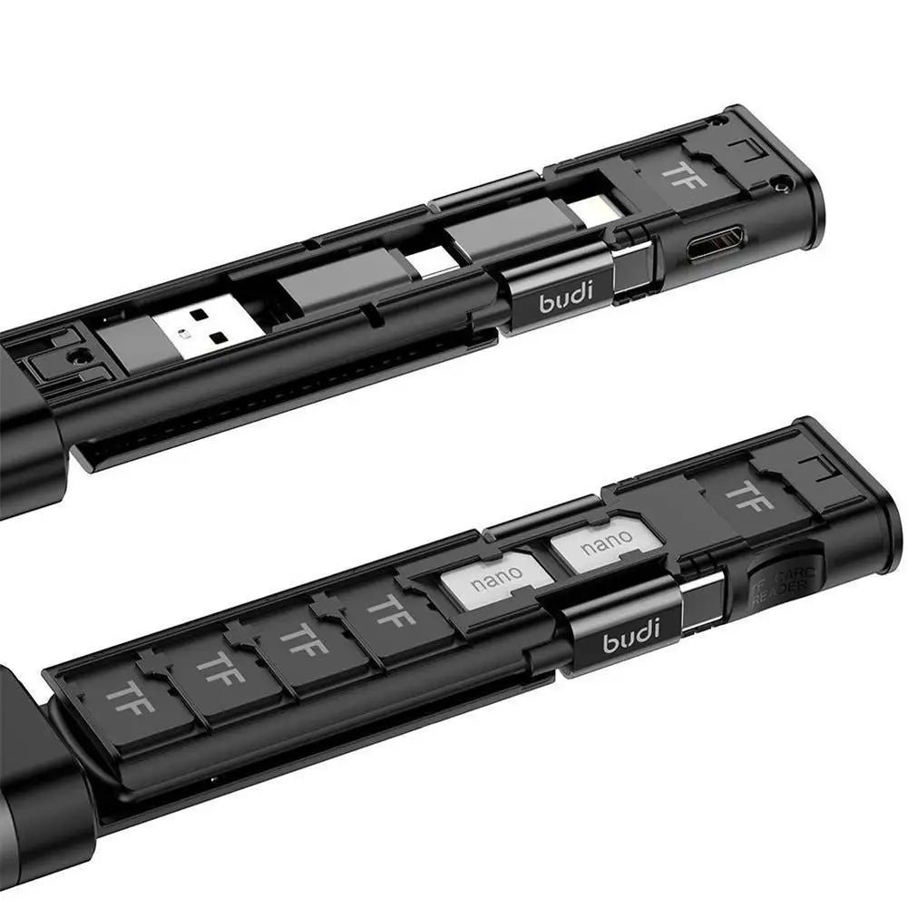 BUDI 7-in-1 USB Hub, Card Reader & Multi-Cable Adapter Stick