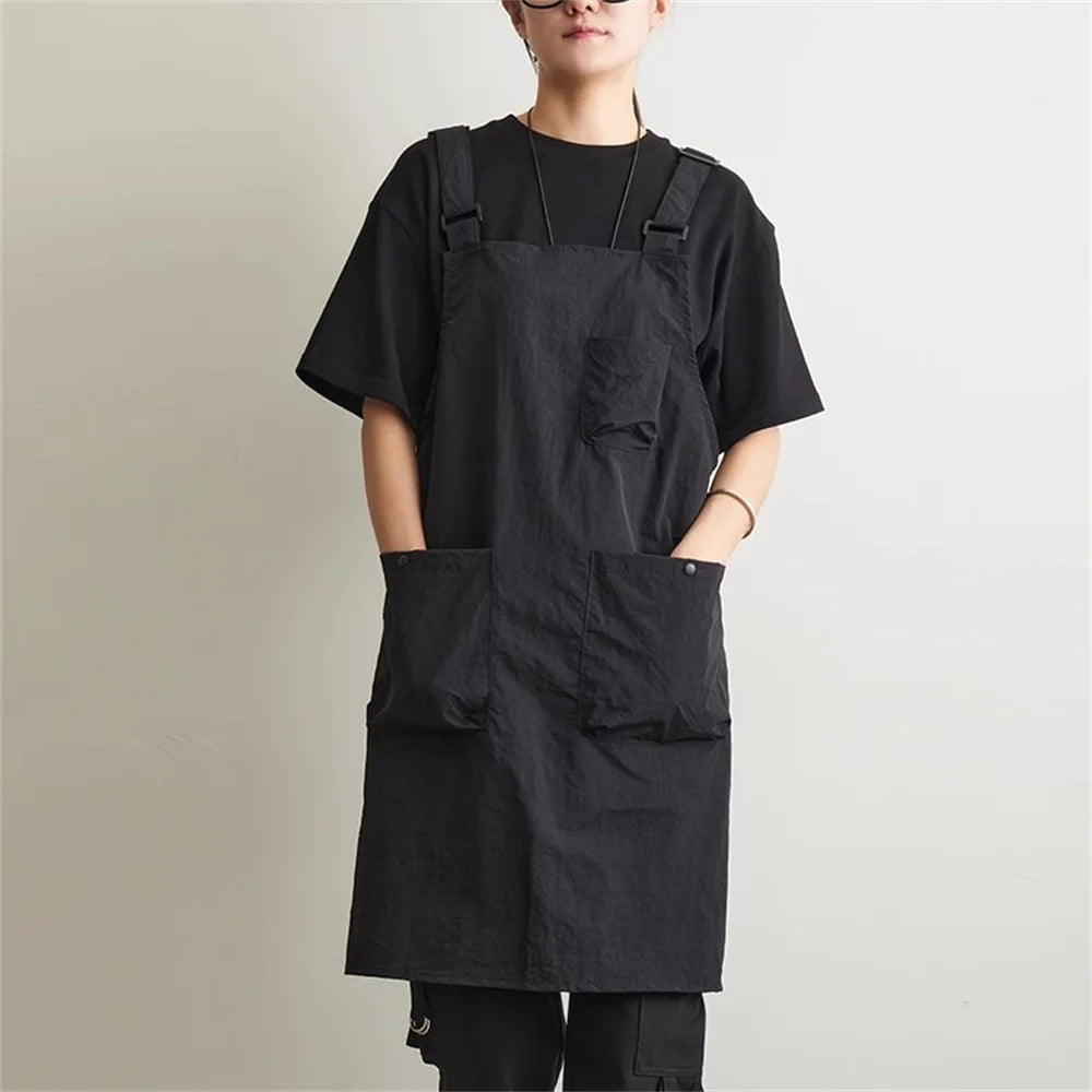 New Korea Waterproof Apron Outdoor Barber, Coffee Shop, Catering Workwear Apron, Unisex Household Kitchen Workwear Home Garden Oasis Select Black
