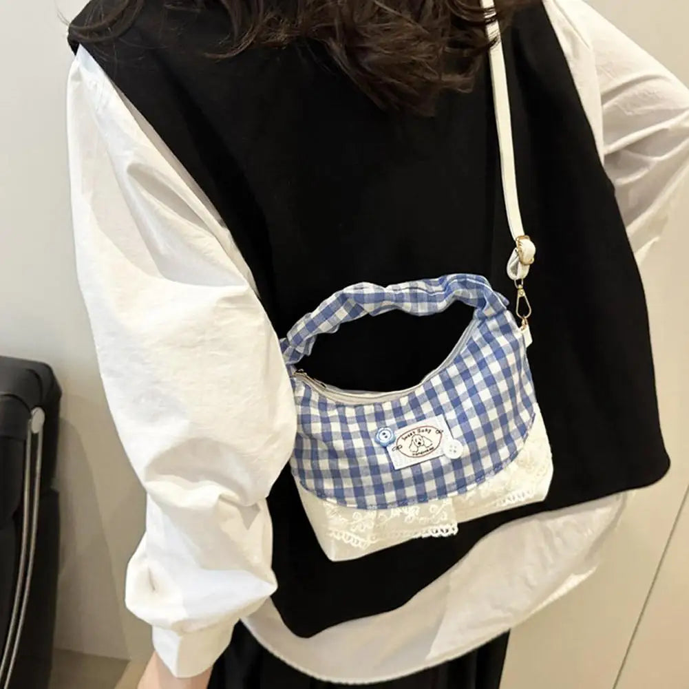 Women's Plaid Bow Dumpling Crossbody Canvas Bag | Handbag