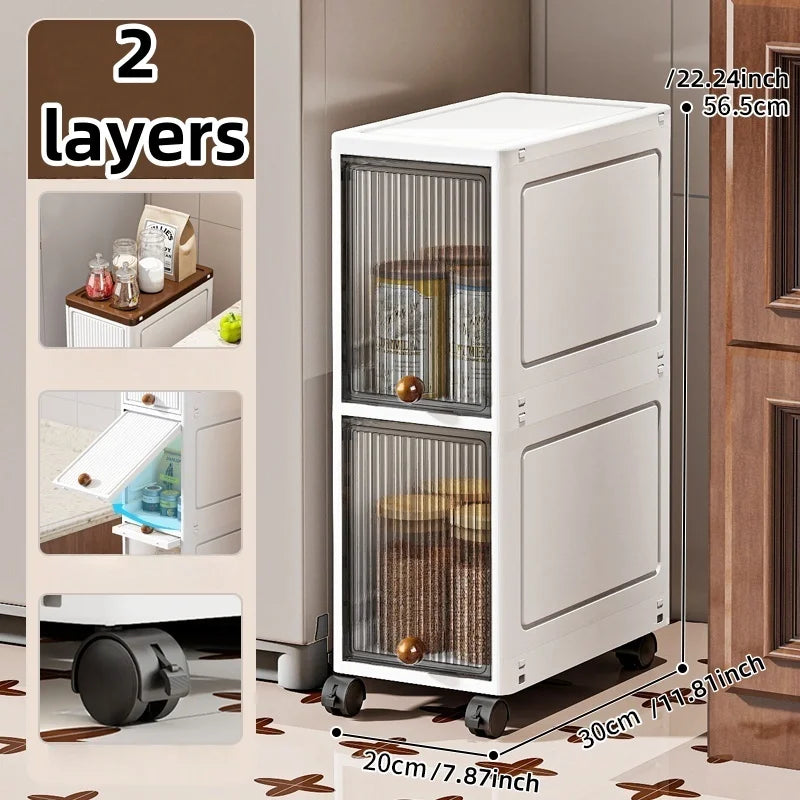 Slim Cabinet 20cm Wide Rolling Storage 2-6 Tiers Large Capacity Space-Saving Heavy-Duty for Kitchen Living Room Bedroom Oasis Select Gray-2 Layers