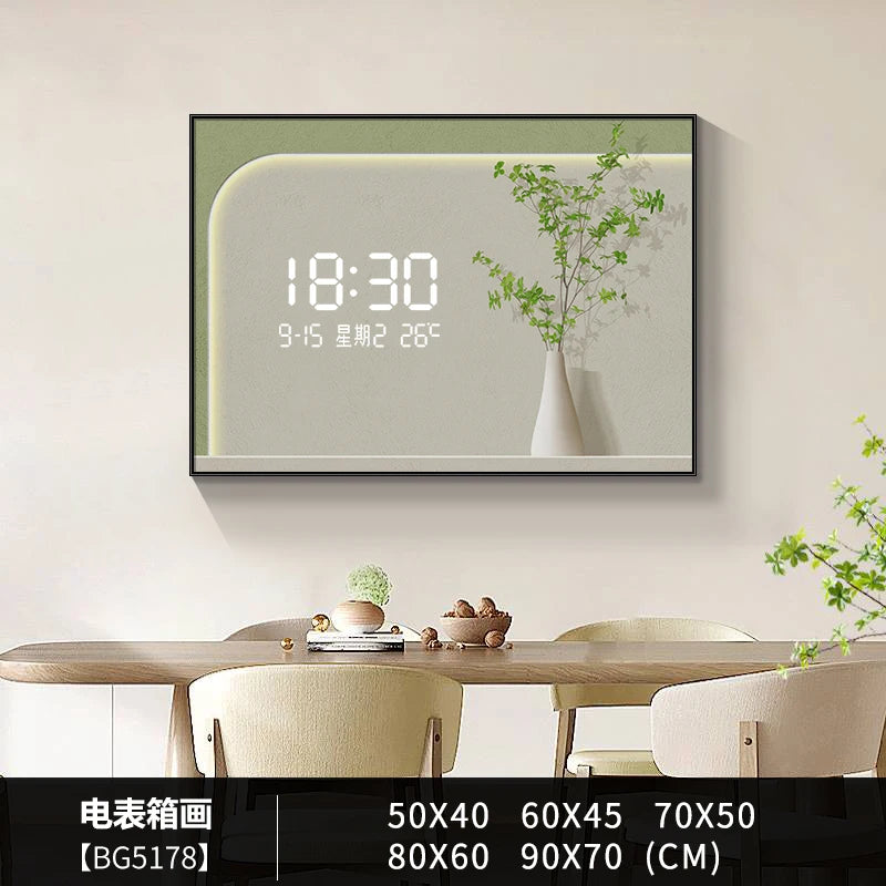 Fresh green plant LED plug-in electric meter box decorative painting no punching switch box block dining room decorative clock Oasis Select BG5178 90cm x 70cm