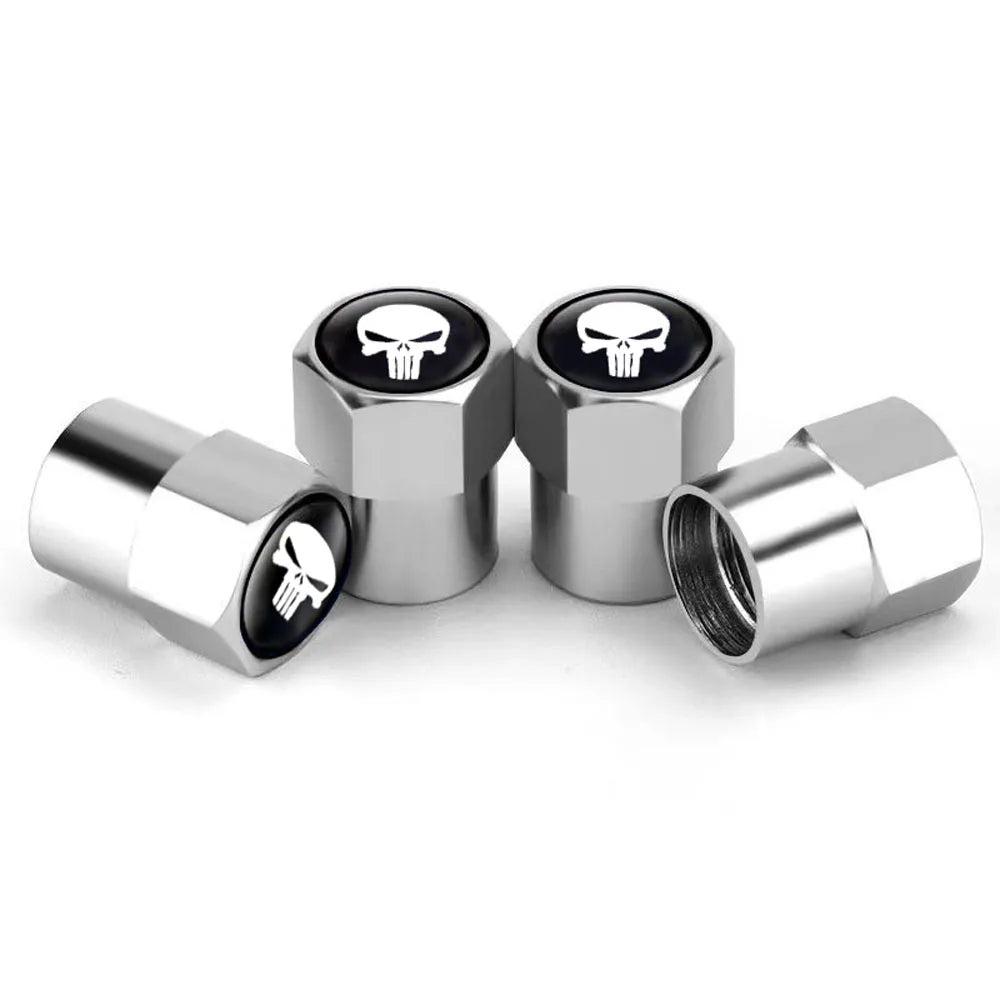 4Pcs Skull Car Wheel Tire Valve Stem Caps Airtight Dust Proof Covers Universal Tire Air Valve Caps for Cars, Trucks, Bicycles Oasis Select Silver-white