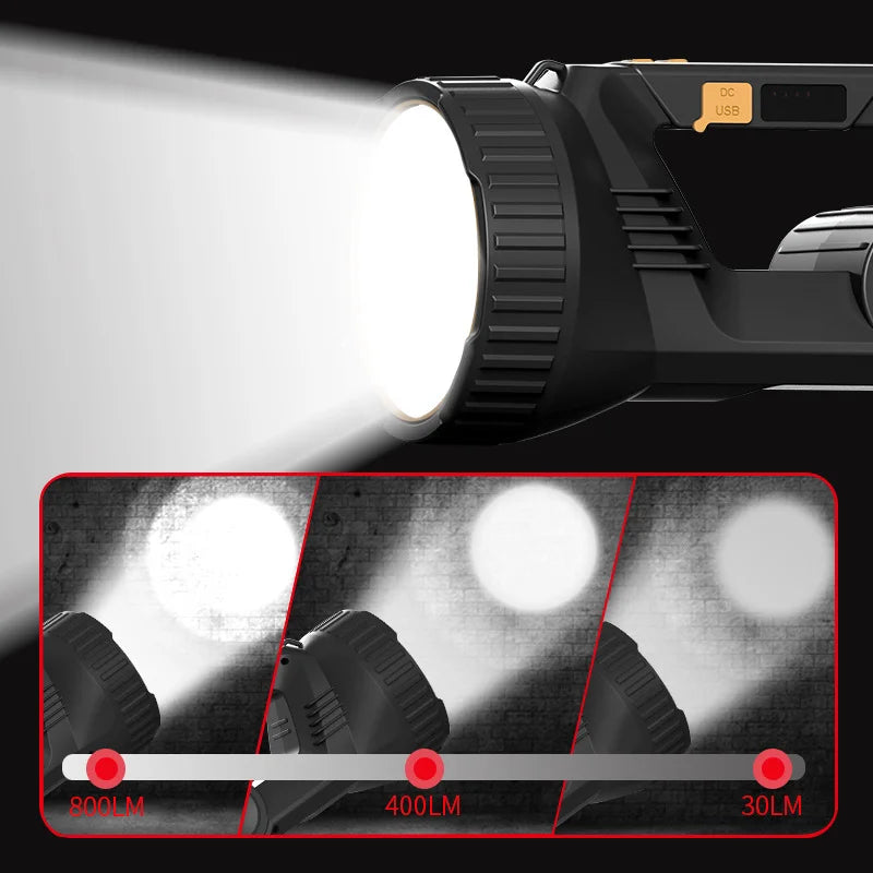 Rechargeable LED Handheld Spotlight Super Bright Searchlight with COB Side Light USB Power Bank Function Waterproof Flashlight Oasis Select