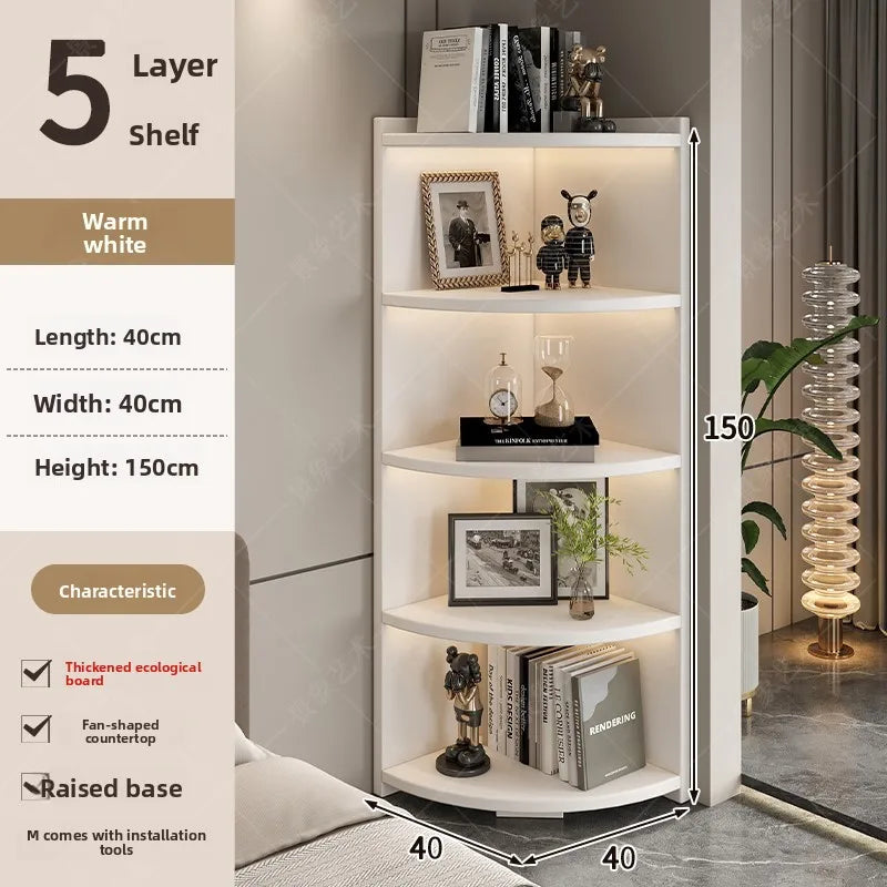 Multi-functional Household Goods Corner Cabinet Multi-layer Floor Storage Display Cabinet Fan Shelf Small Solid Wood Bookshelf Oasis Select 5-NB-40x150