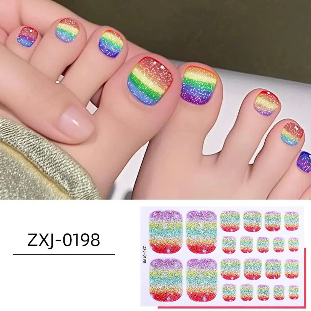 Gradient Glitter Toe Nail Polish Stickers Strips Full Nail Wraps Toenail Stickers Shiny Colorful Gel Toe Nail Decals for Women Oasis Select style 1