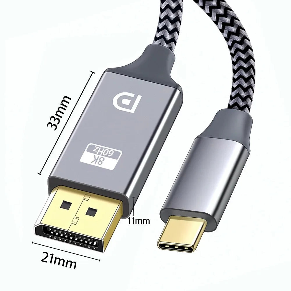 1.8M USB C To DisplayPort 1.4 Cable 32.4Gbps 8K@60Hz 4K@144Hz Type C To DP1.4 Adapter Thunderbolt 4/3 Compatible for MacBook Oasis Select