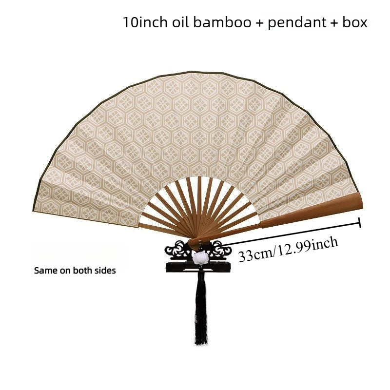 Chinese Style Folding Hand Fan Longmen Inn Chen Lijun Same Style Bamboo Fan Vintage Cosplay Prop for Hanfu Performance & Gift Oasis Select fan with pendant