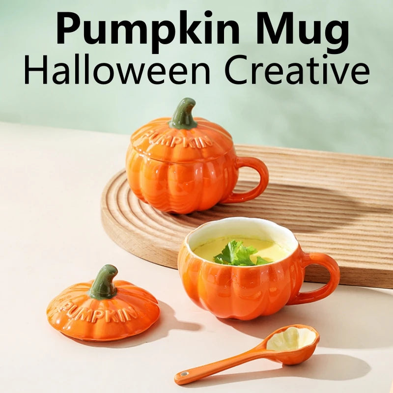 Pumpkin Mug Ceramic Cup with Spoon Halloween Creative with Handle Scalding-proof Cute Style Breakfast Milk Cups Coffee Mug Oasis Select