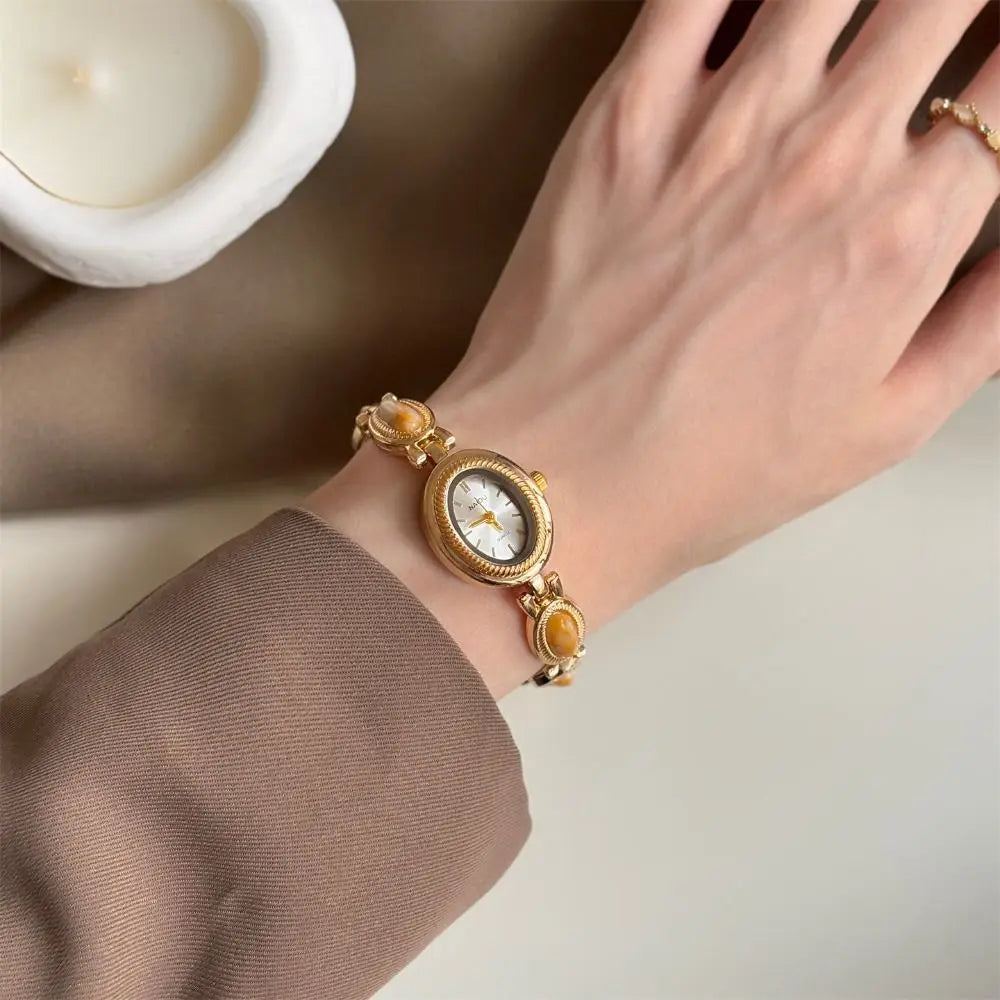 New Colored Gemstones Ladies Watch Oval Luxury Quartz Watch Gift Elegant Wristwatch Oasis Select