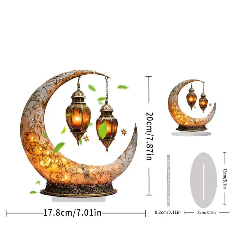 2D Acrylic Crescent Castle Ornament Ramadan Festival Decoration Eid Al-Fitr Mubarak Islamic Table Sign Home Party Events Decor Oasis Select A3