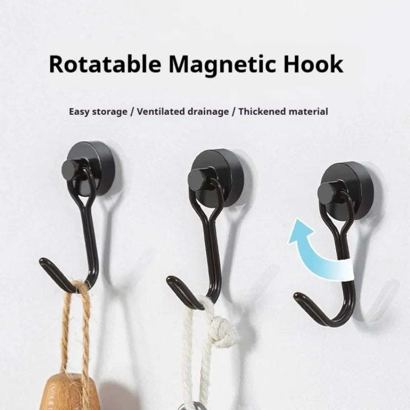 Neodymium Magnetic Hooks 5KG - 360° Rotating No Drill Hangers for Fridge/Doors, 4PCs Heavy Duty Kitchen Organizer (Black/White) Oasis Select