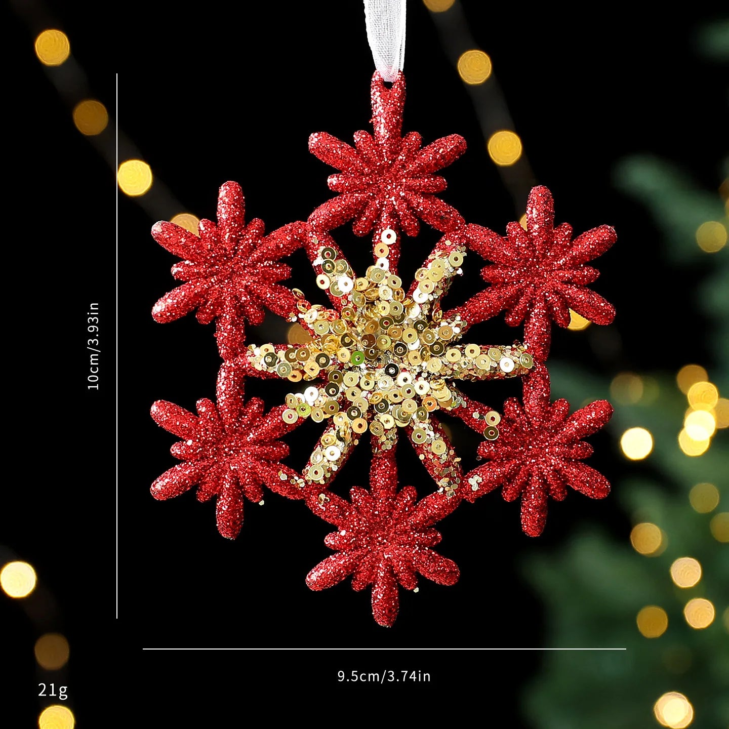 Red Glitter Christmas Pendant with Gold Sequins | Tree Ornament