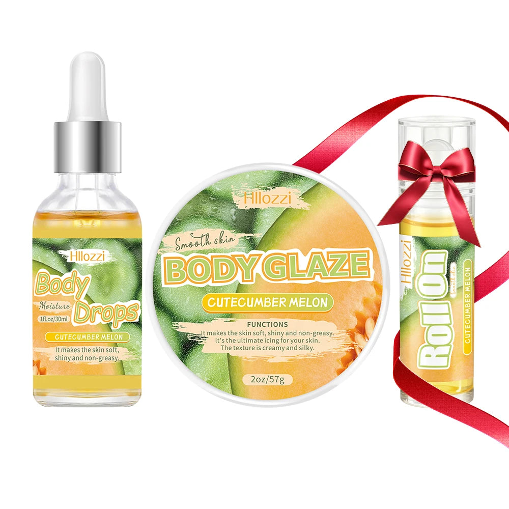 The cutecumber melon body oil and glaze set comes with a free rollerball applicator for moisturizing and hydrating dry skin. Oasis Select cutecumber melon SET
