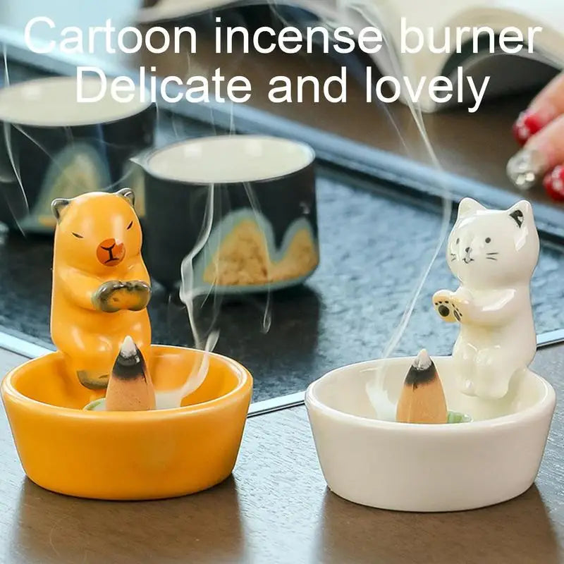 Cat Candle Holder Cute Cone Incense Burner Incense Tray Elegant Ceramic Stick Incense Holder Incense Cone Holder Decoration Oasis Select