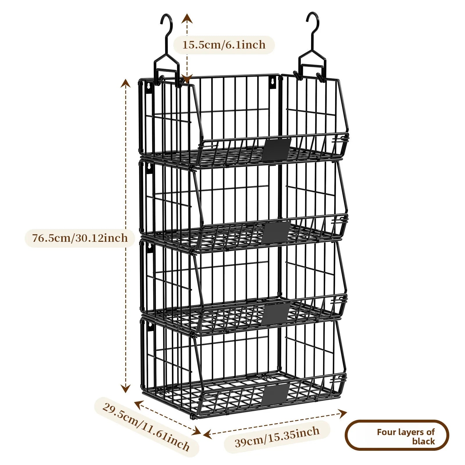 Wardrobe Storage Rack Suspended Layered Shelf Clothes Bags Organizing Basket Foldable Disassembly Storage Basket Oasis Select Black four layers