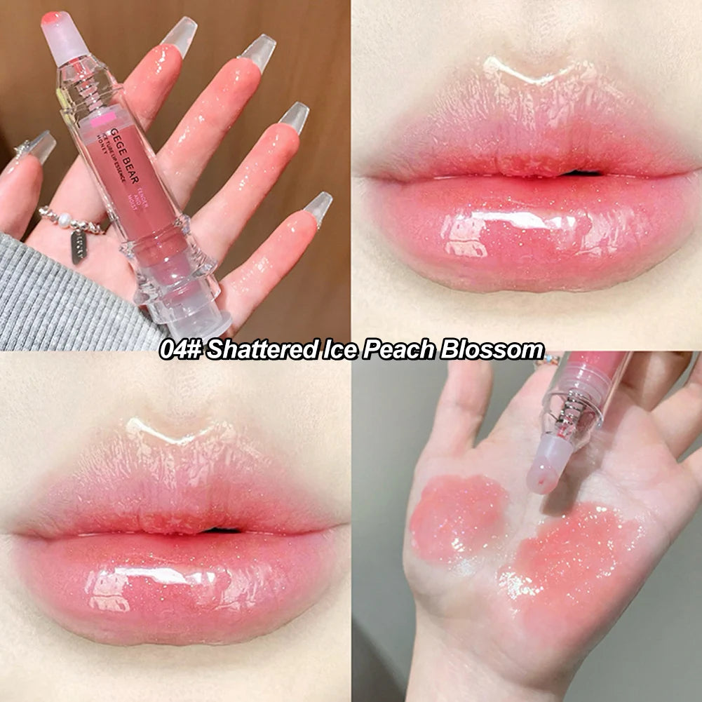 Plumping Lip Gloss Syringe Shape Hydrating Glass Water Shine Lip Oil Non-sticky Moisturizing Nude Pink Lip Tint Oasis Select