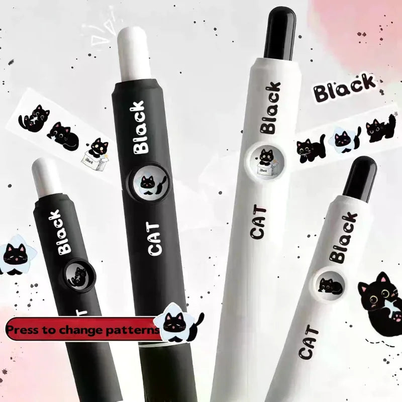 4Pcs Kawaii Cat Pattern Gel Pens 0.5mm Quick-Dry Black Ink-Smooth Writing Retractable Pens School Stationery Birthday Gift Oasis Select