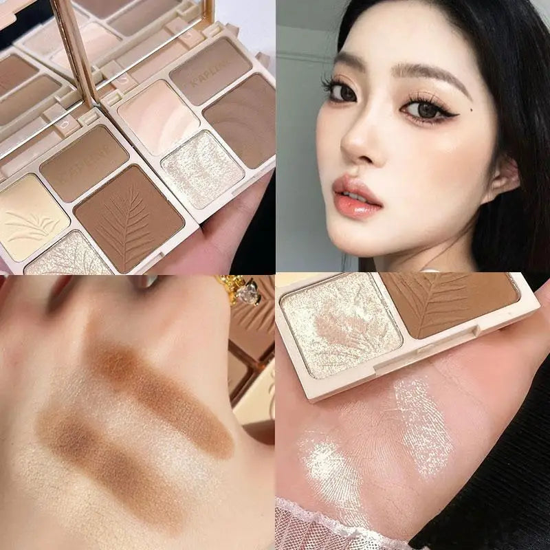 4-Colors Highlight & Contour Palette with Mirror Matte Highlighter Contour Natural Glow Contour Powder Face Makeup for Beginners Oasis Select
